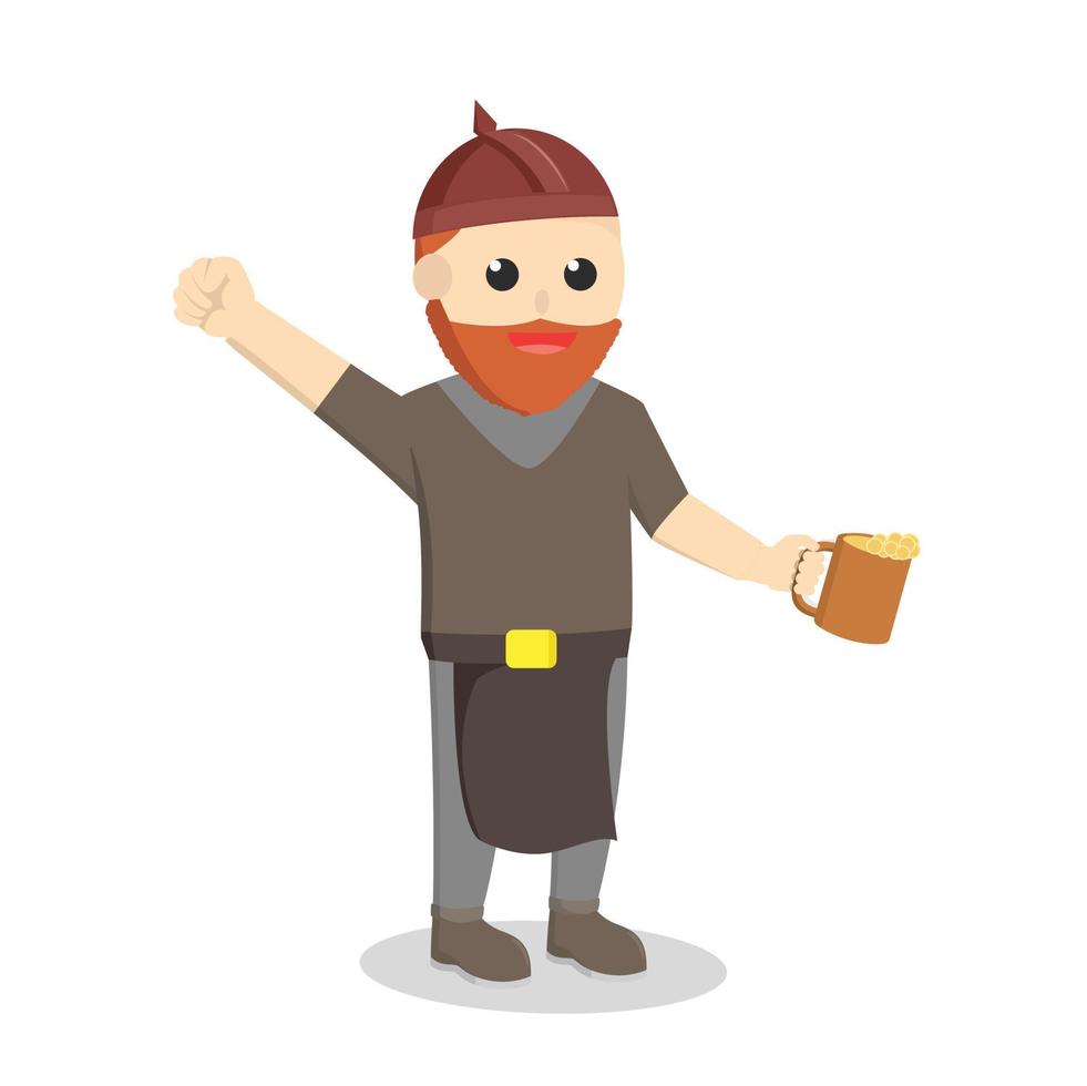 Dwarf Warrior Holding Beer design character on white background vector