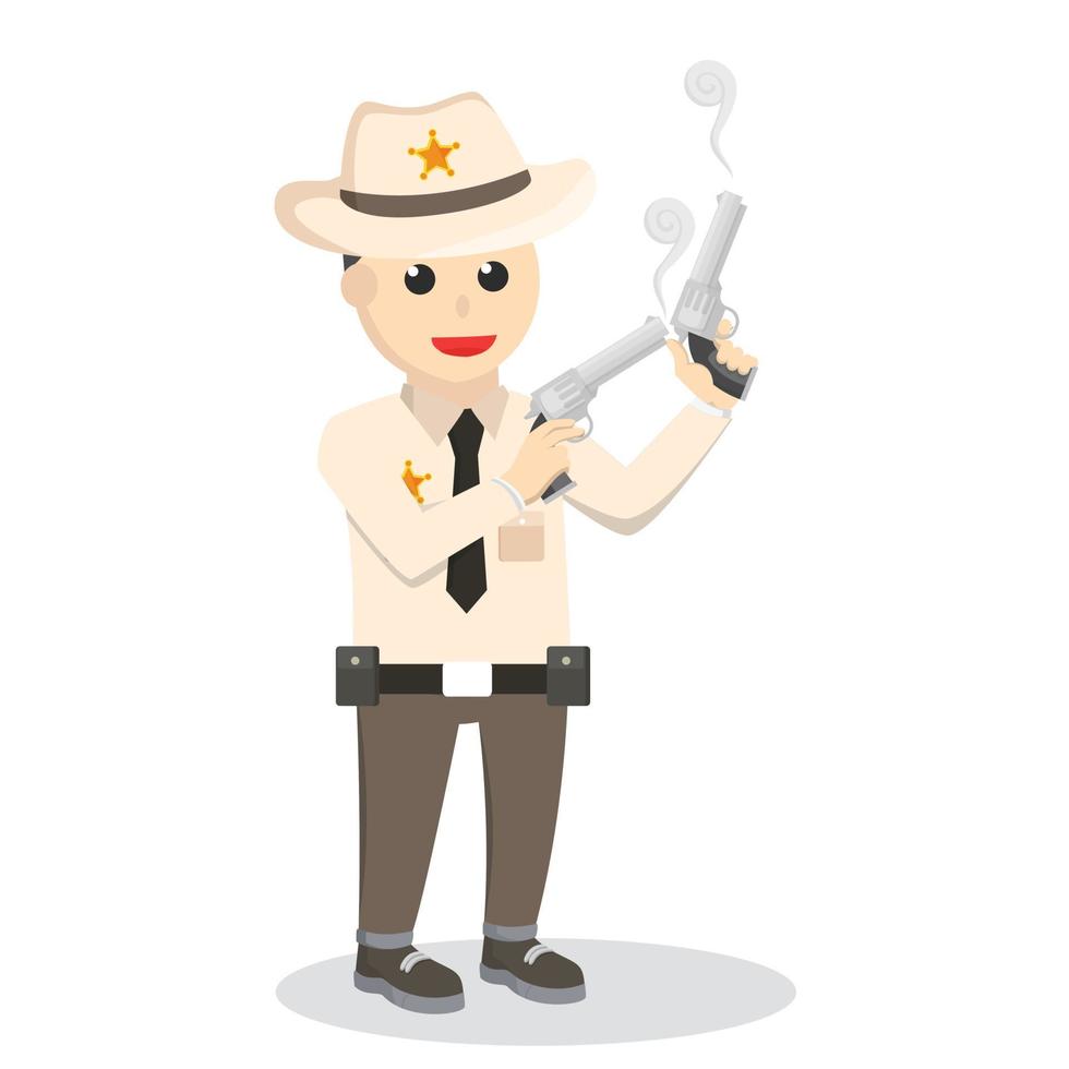 sheriff con carácter de diseño de pistola doble sobre fondo blanco vector