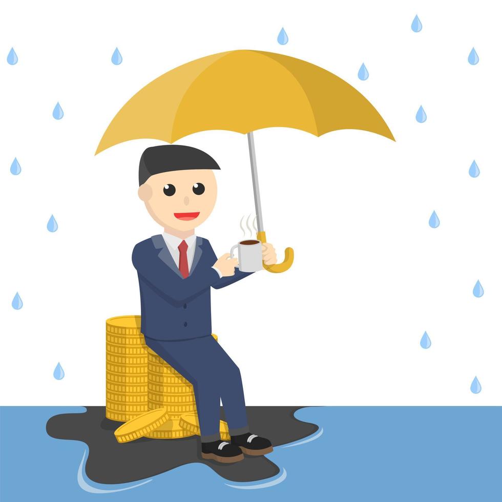 businessman sitting protect the wealth from rain vector