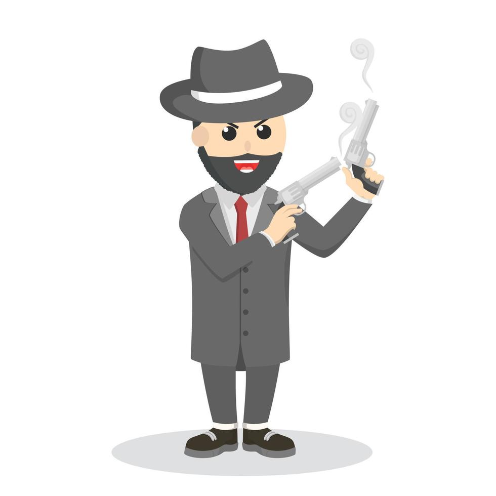 Crime boss holding dual guns. character design on white background vector