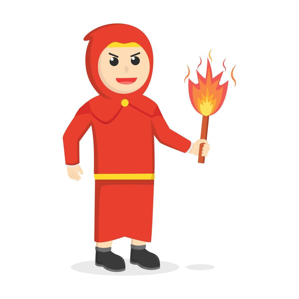 red monk holding torch light vector