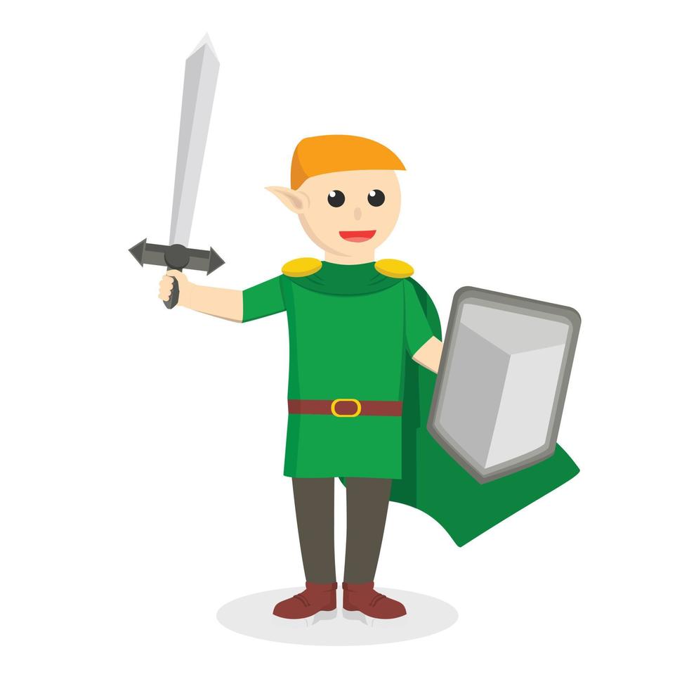 Elf Holding Sword And Shield design character on white background vector