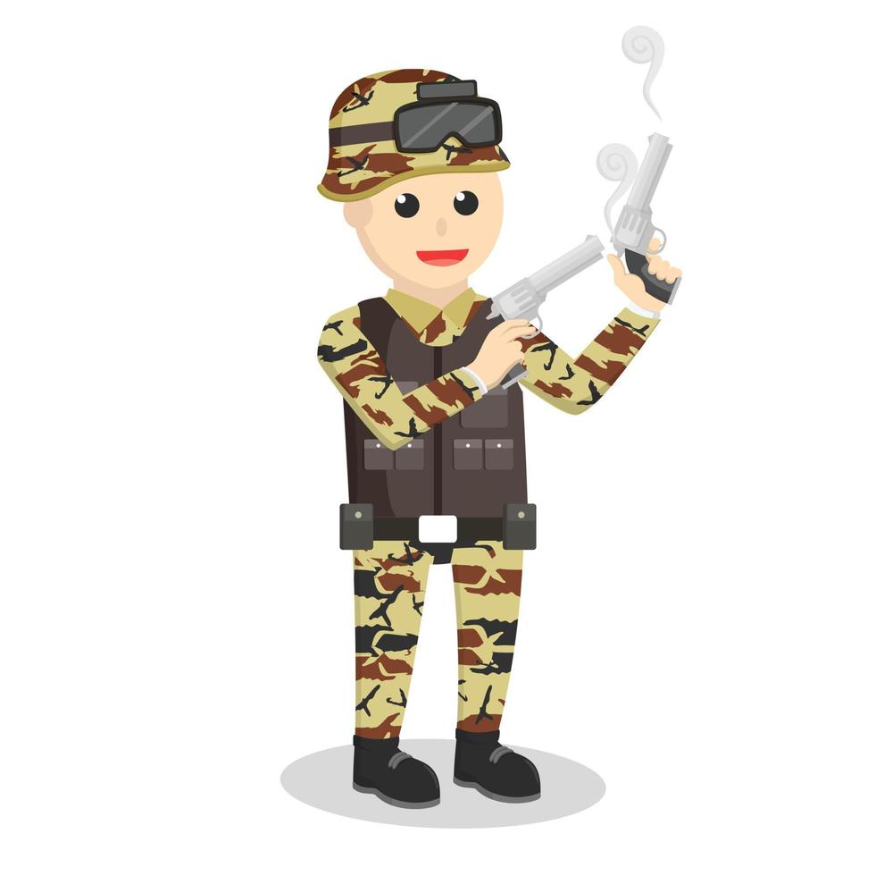 hombre del ejército con carácter de diseño de doble arma sobre fondo blanco vector