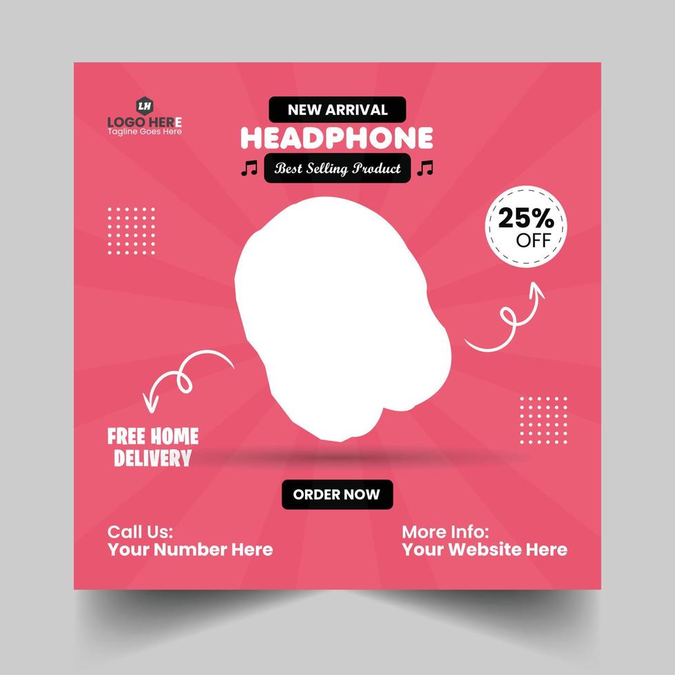 Headphone Social Media Post Template vector