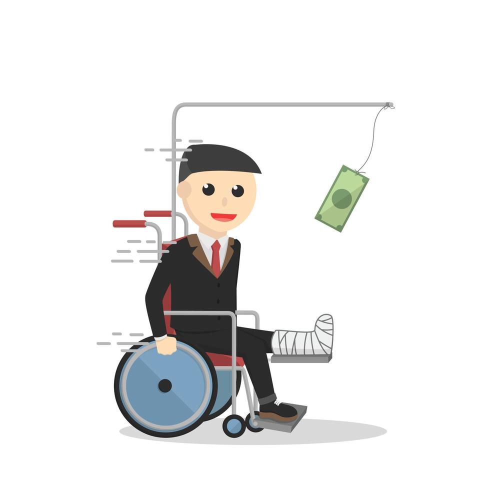 businessman chasing money by wheelchair vector