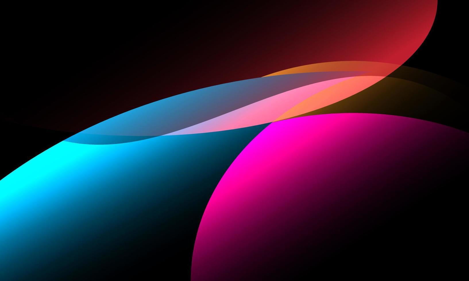 Abstract colorful geometric curve shapes on black background. vector