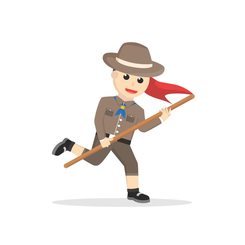 boy scout run with flag design character on white background vector