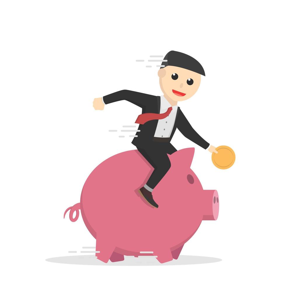 businessman riding piggy bank design vector