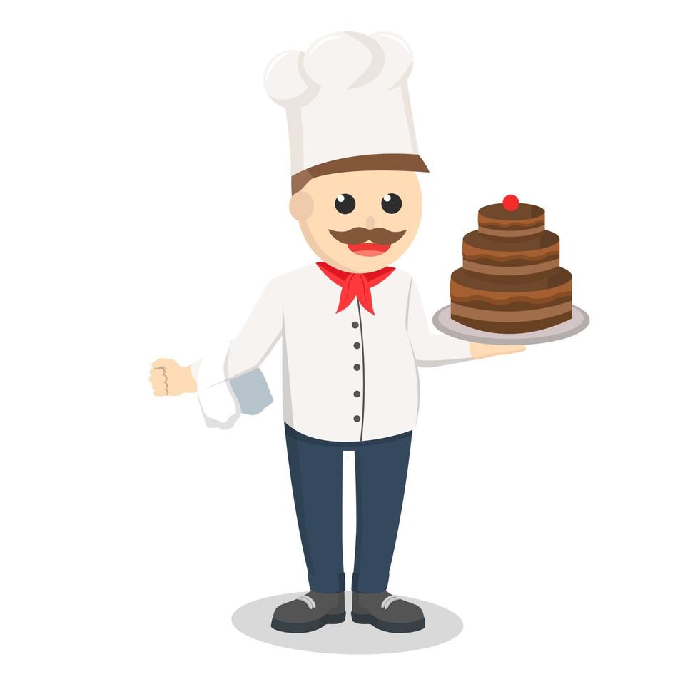 chef holding cake in plate design character on white background vector