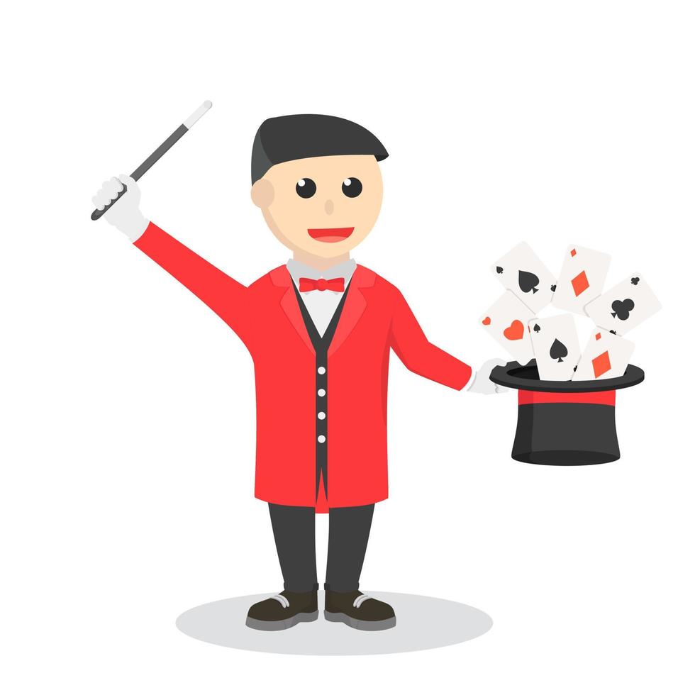 magician with card coming out from his hat design character on white background vector