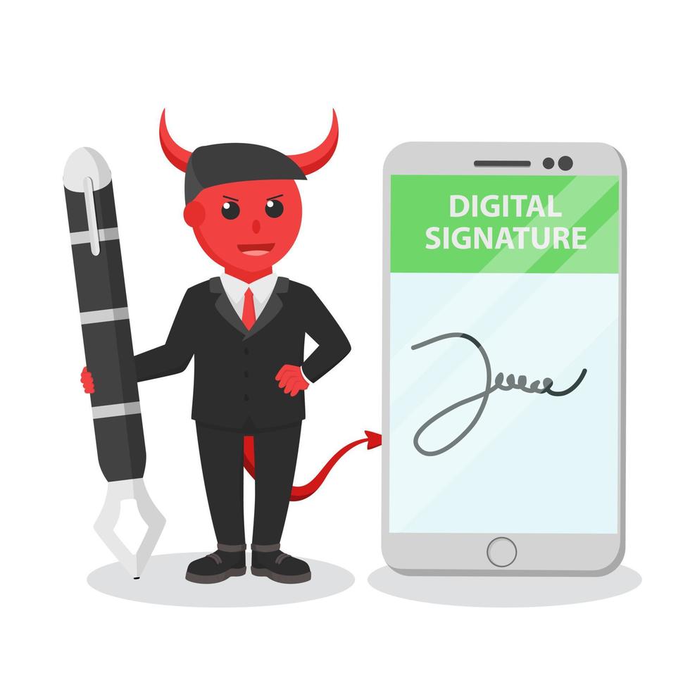 personaje de diseño de firma digital de hombre de negocios malvado sobre fondo blanco vector