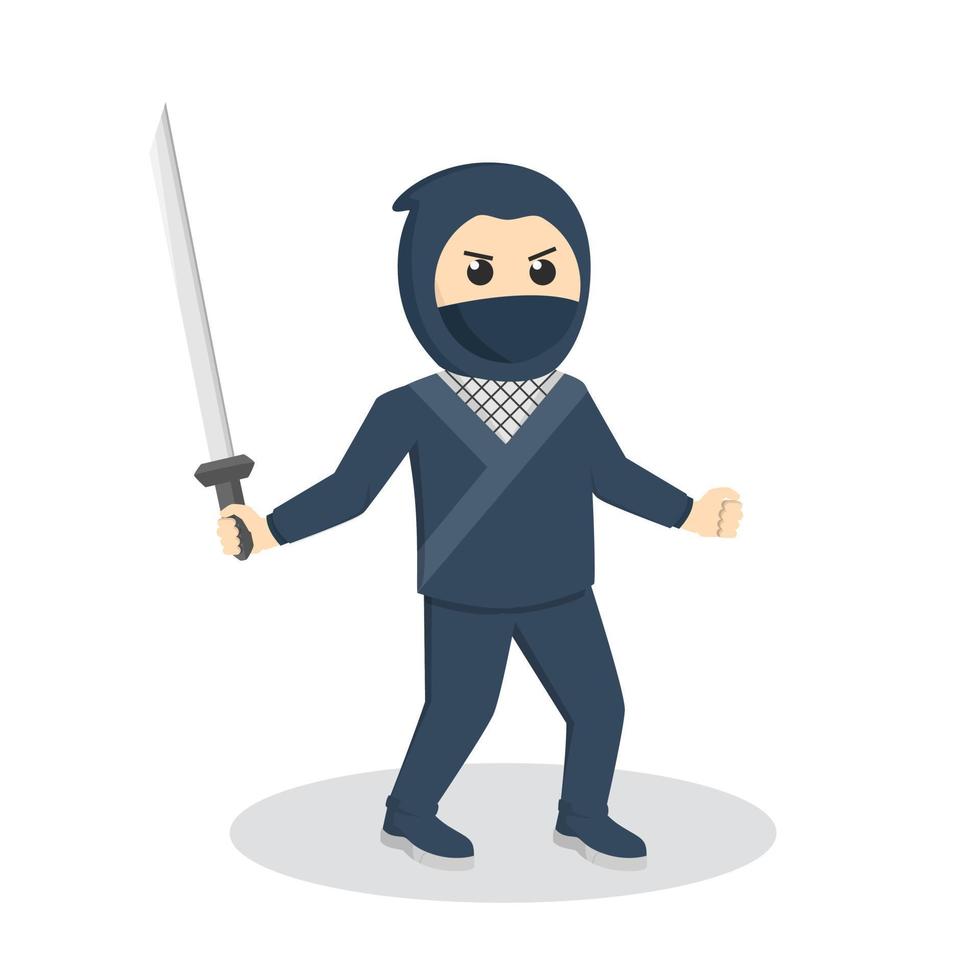 blue ninja with katana design character on white background vector