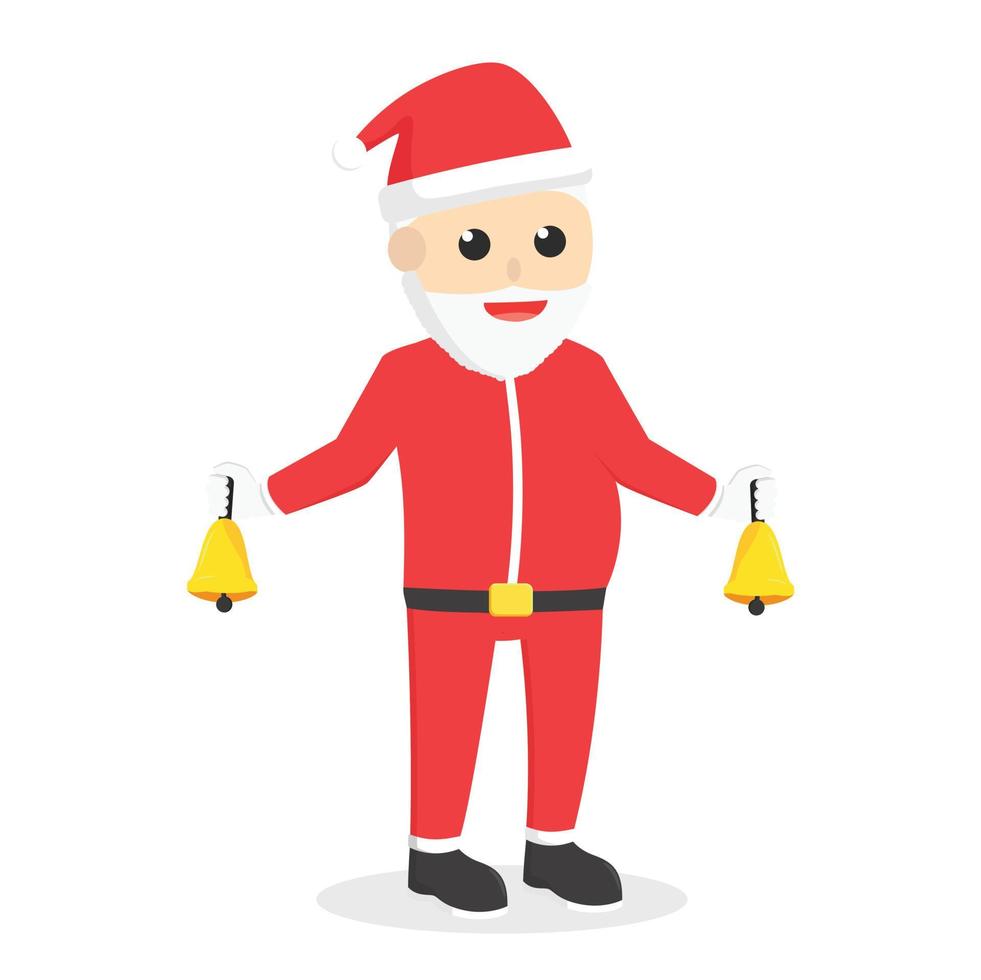 Papá Noel con carácter de diseño de dos campanas sobre fondo blanco. vector