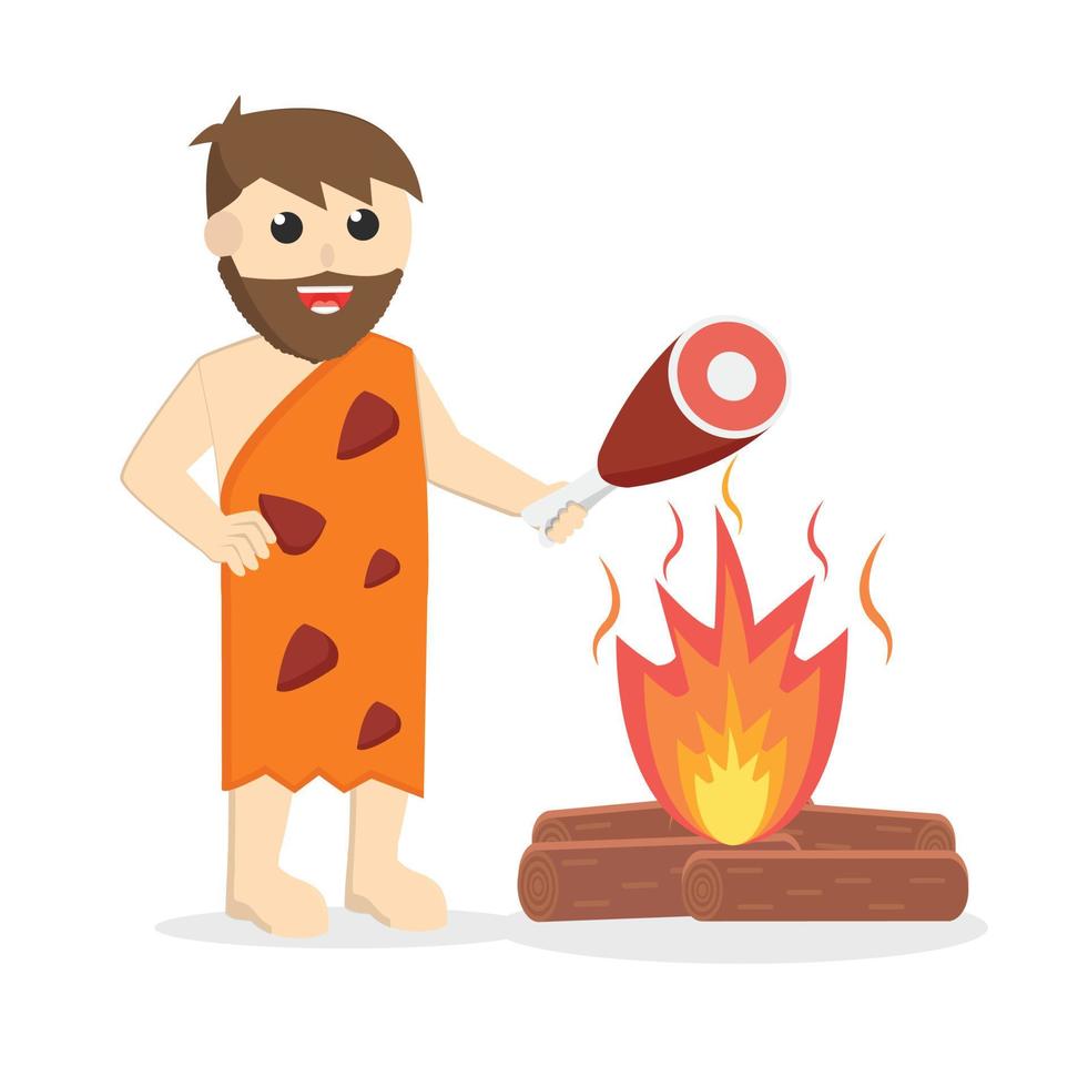 Cave Man Burn Meat design character on white background vector