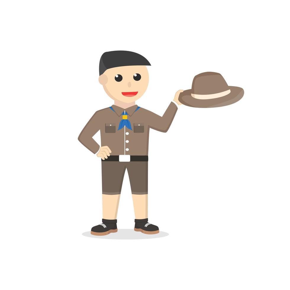 boy scout lifting hat design character on white background vector