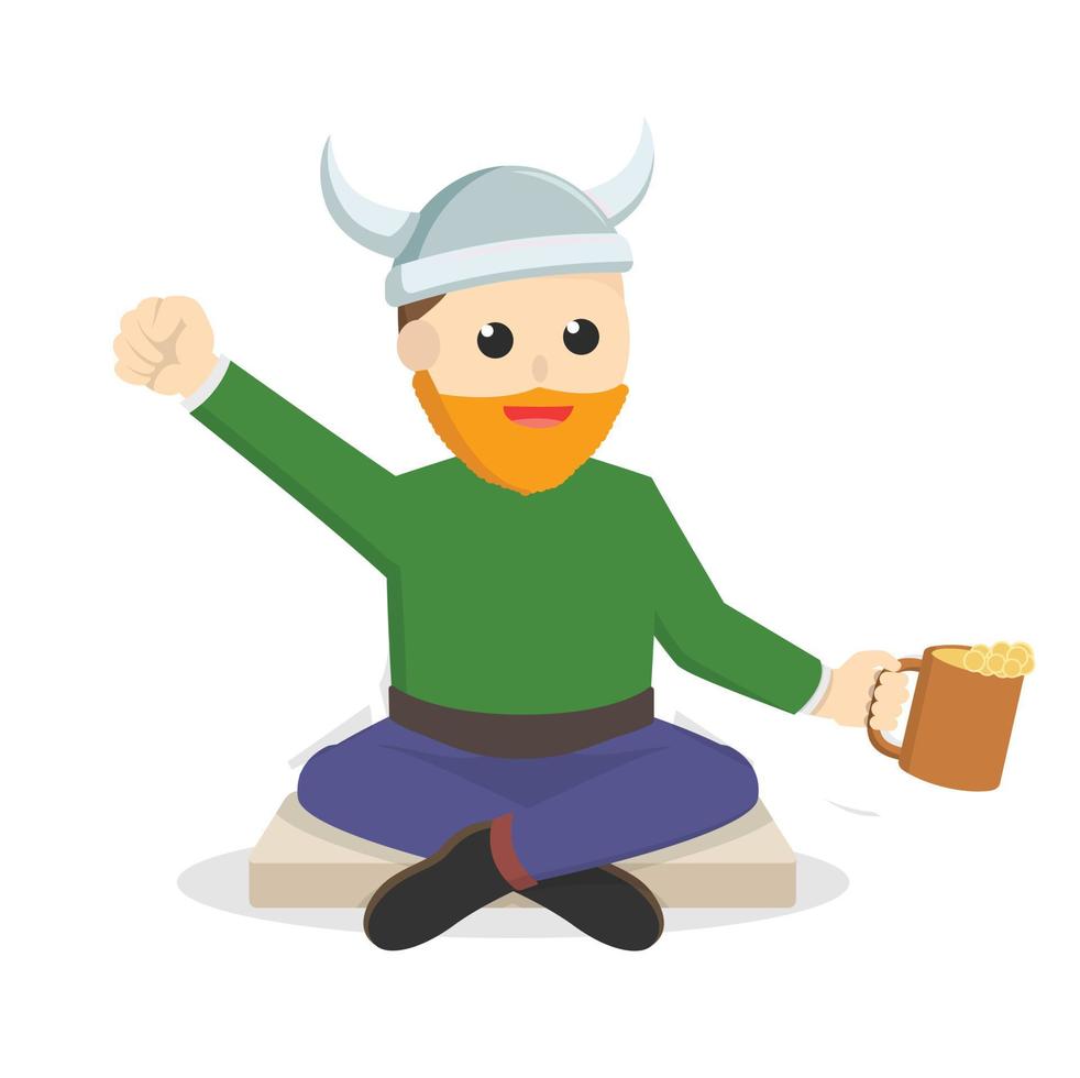 Viking Soldier Holding Beer design character on white background vector