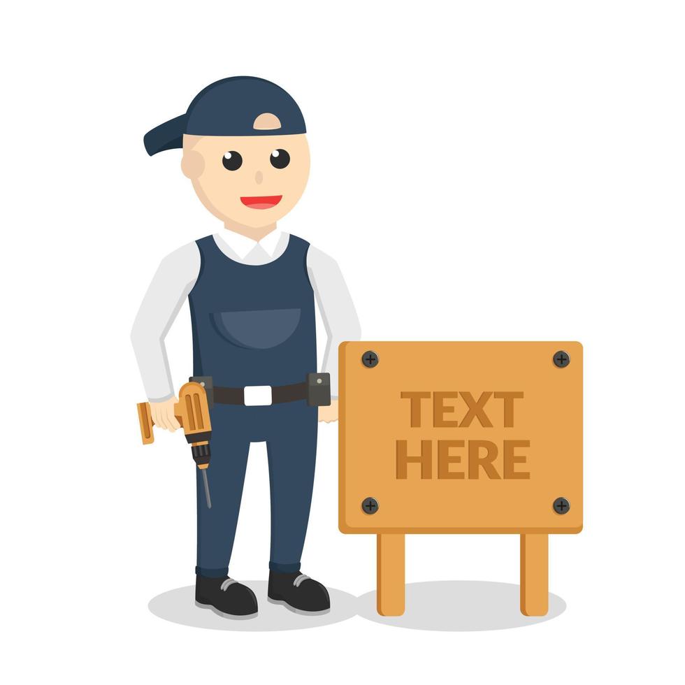 carpenter with wood sign design character on white background vector