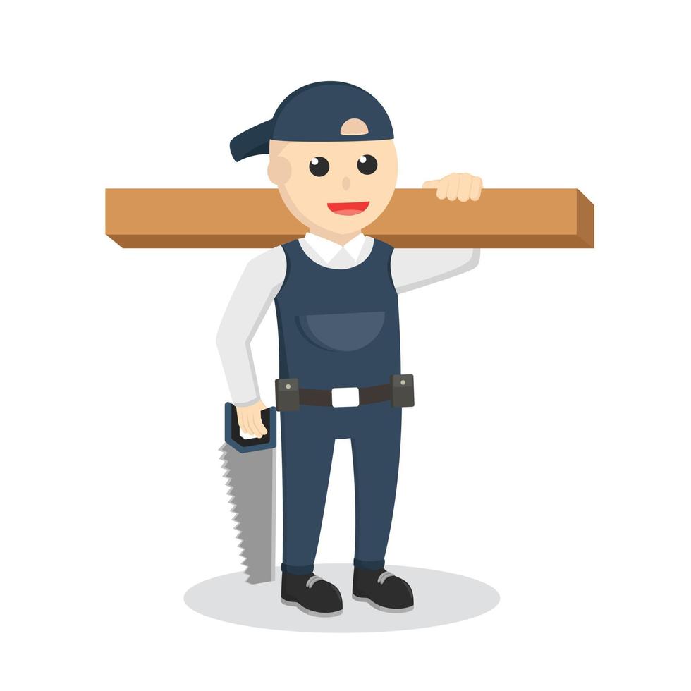 carpenter with wood log and saw design character on white background vector