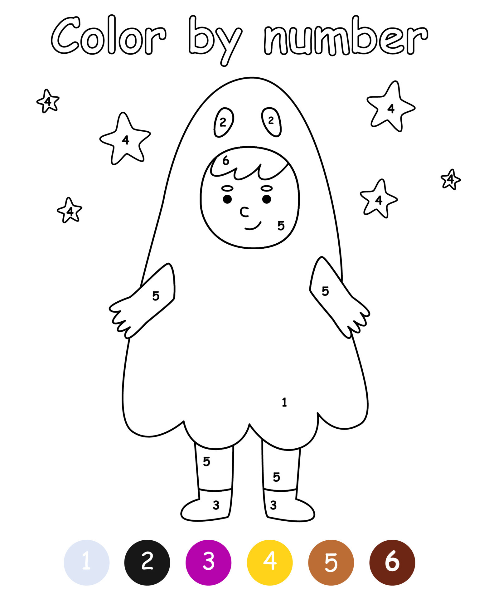 Color By Number Game For Kids Children In Costume Ghost Halloween color-by-letters-worksheets-for-preschoolers