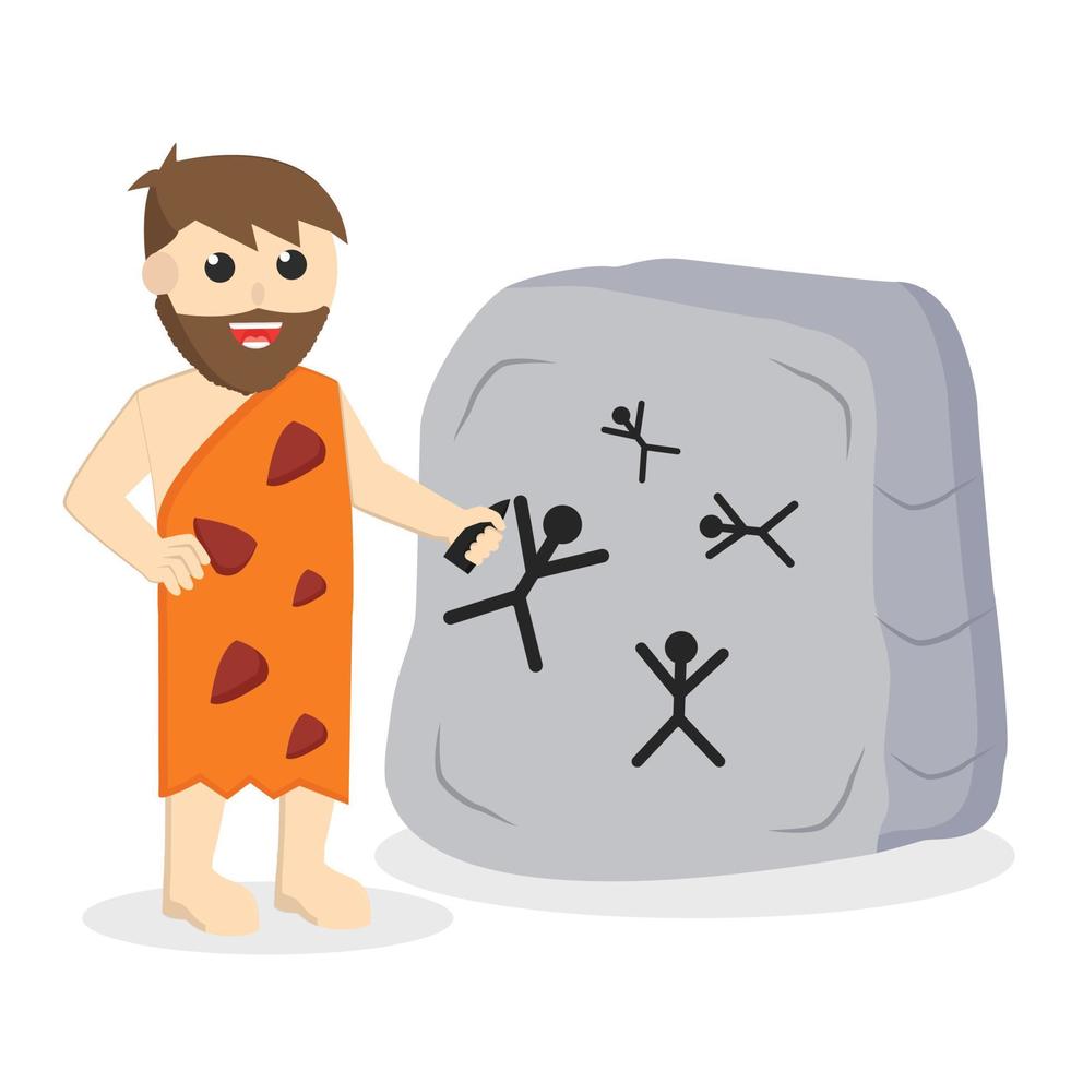 el hombre de las cavernas escribe en piedra con carácter de diseño de carbón sobre fondo blanco vector