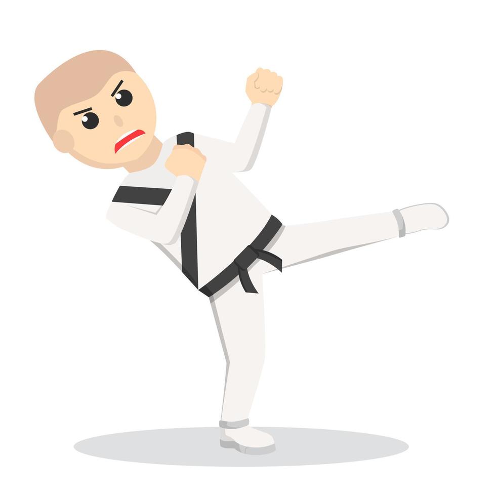 hombre de karate combate con carácter de diseño de patada sobre fondo blanco vector