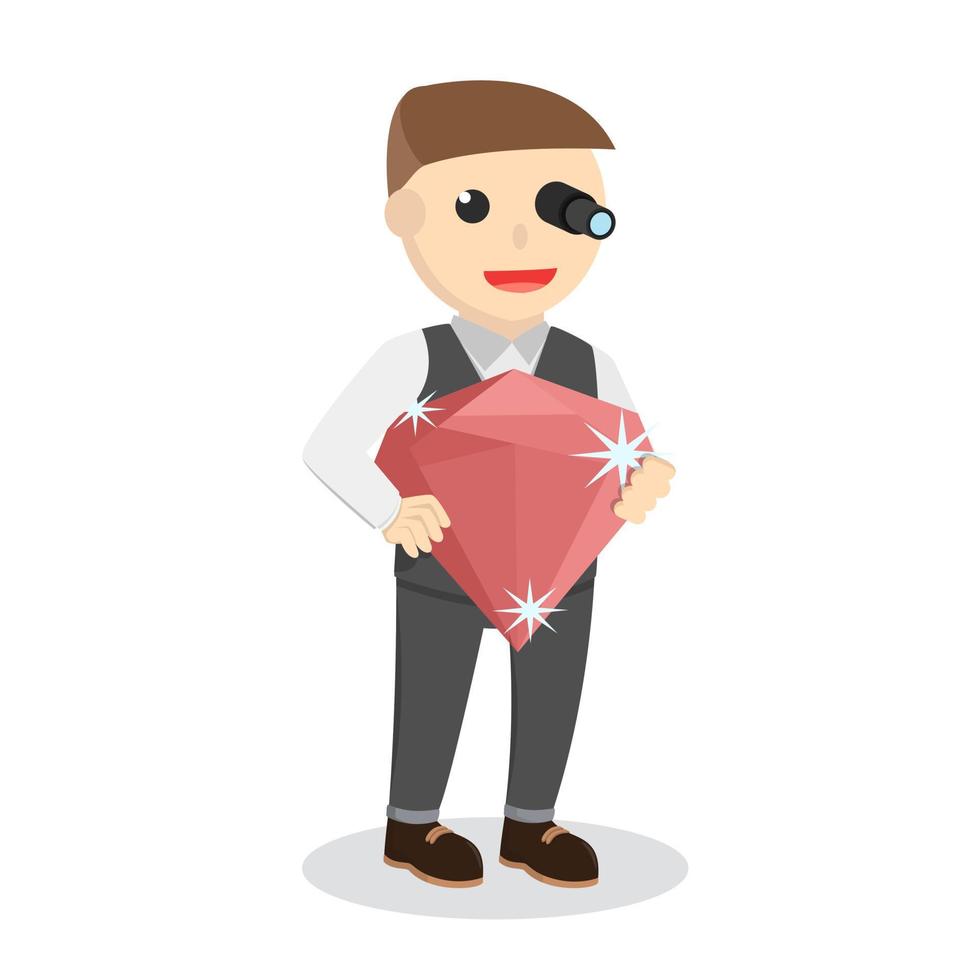 Businessman holding big ruby design. Character design on white background vector