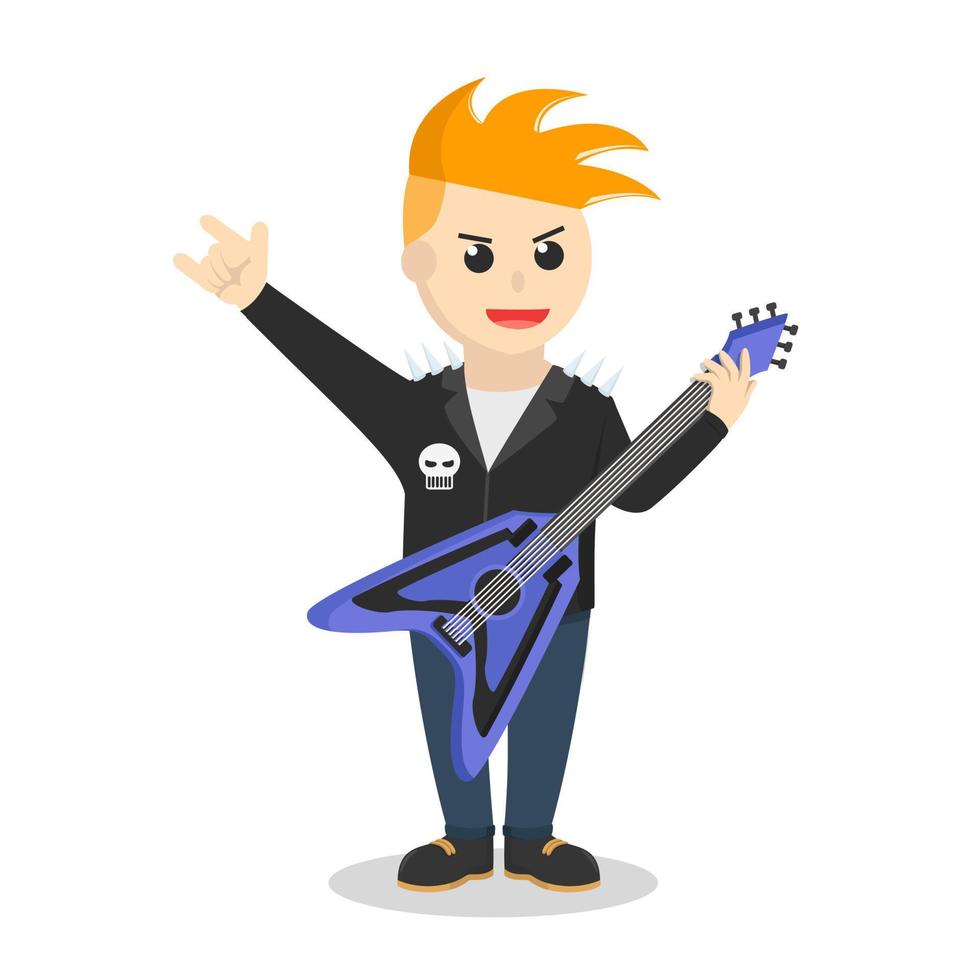 guitarrista punk tocando en un personaje de diseño de concierto sobre fondo blanco vector