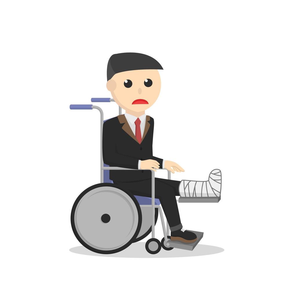 hombre de negocios pierna rota en silla de ruedas vector