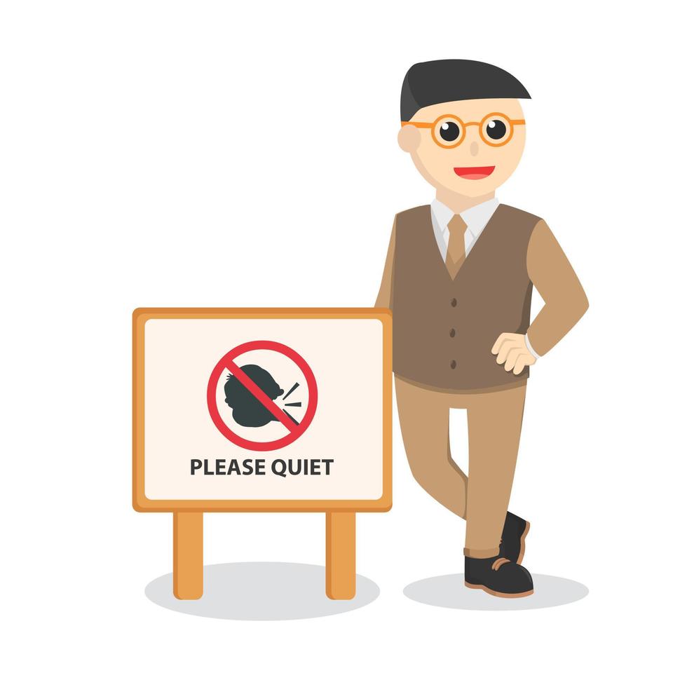 librarian male with quiet sign design character on white background vector