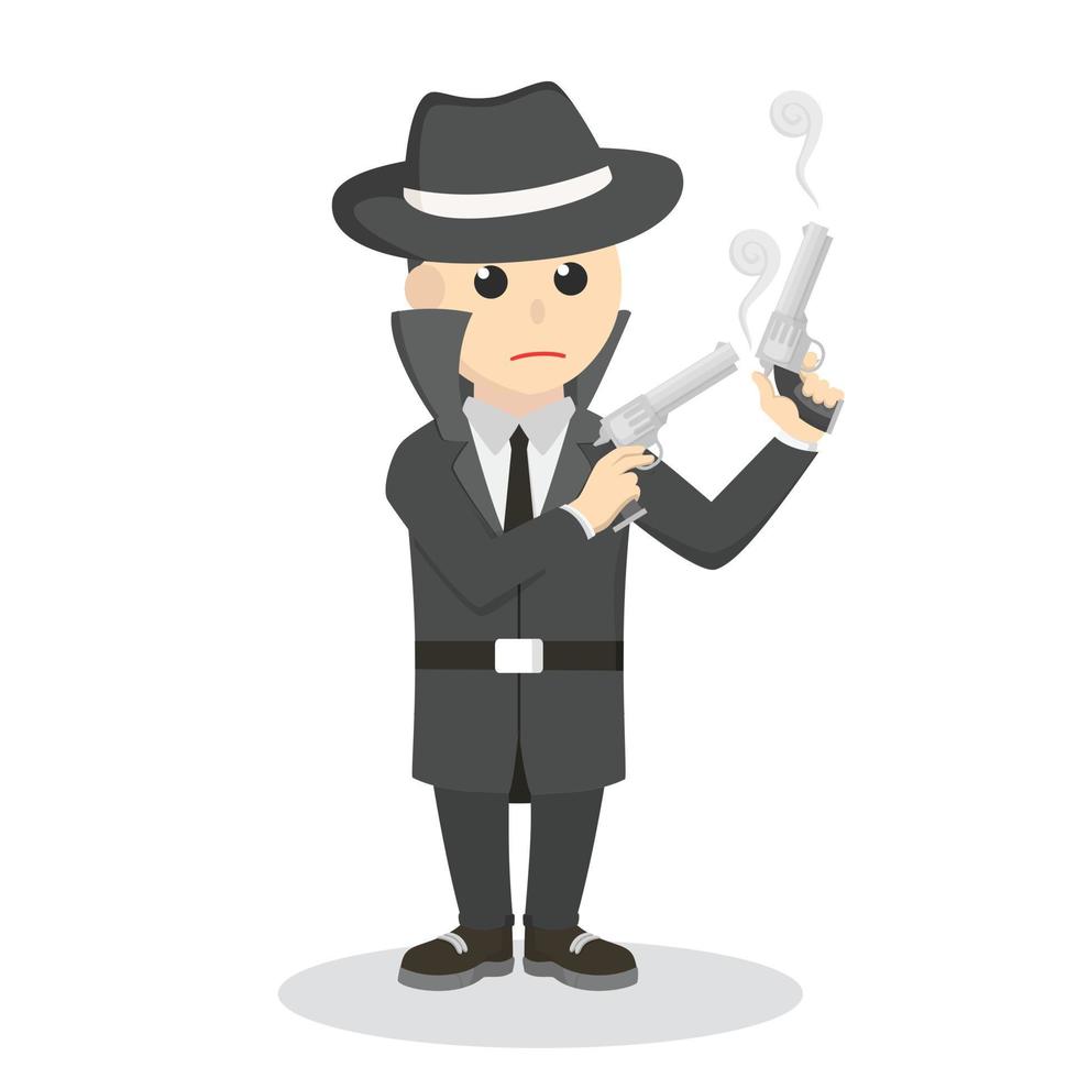 spy holding double gun design character on white background vector