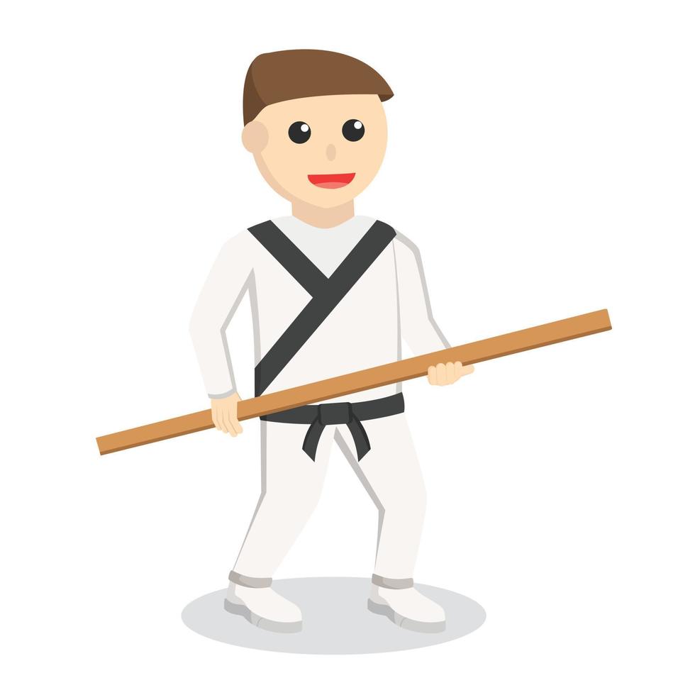 hombre de karate sosteniendo palo para el personaje de diseño de combate sobre fondo blanco vector