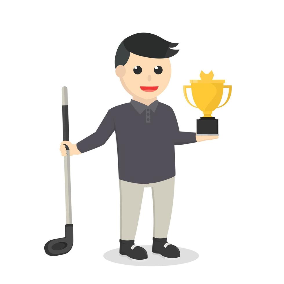 hombre golfista con carácter de diseño de trofeo sobre fondo blanco vector