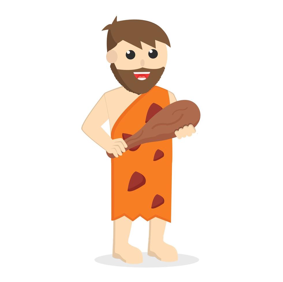Cave Man Holding Wooden Stick design character on white background vector