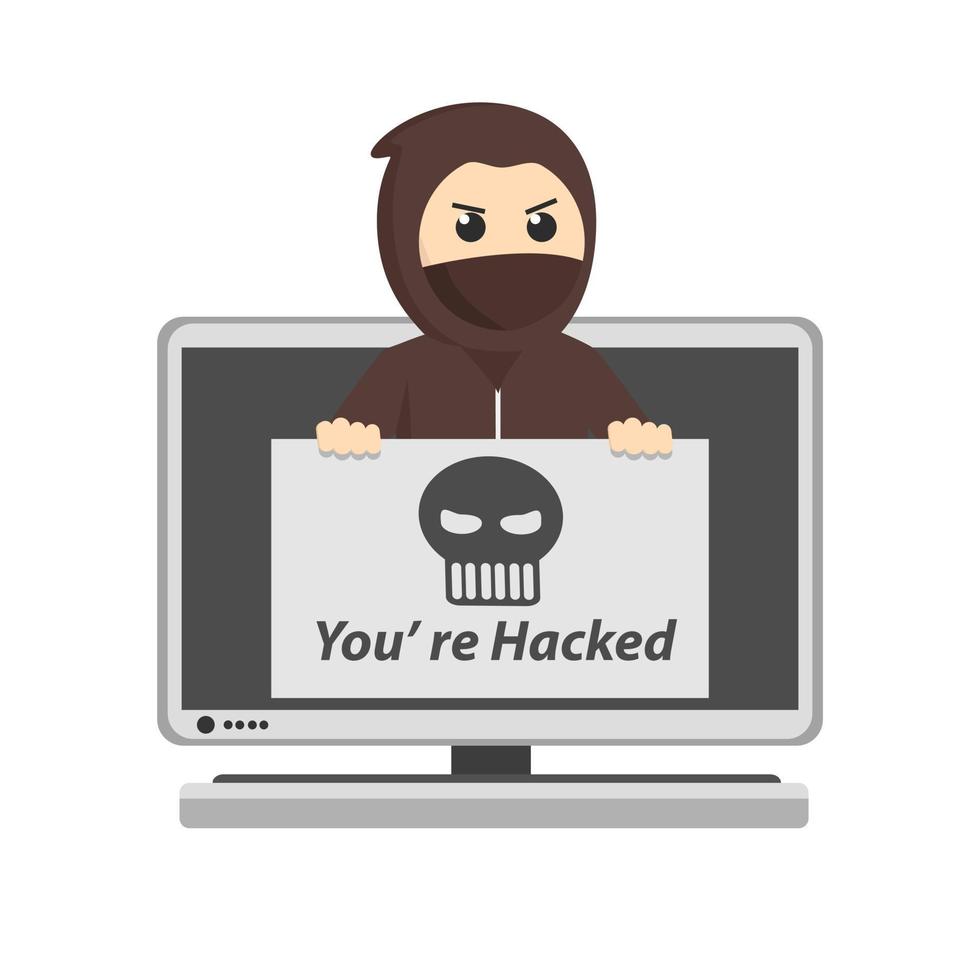 Hack warning pop up design character on white background vector