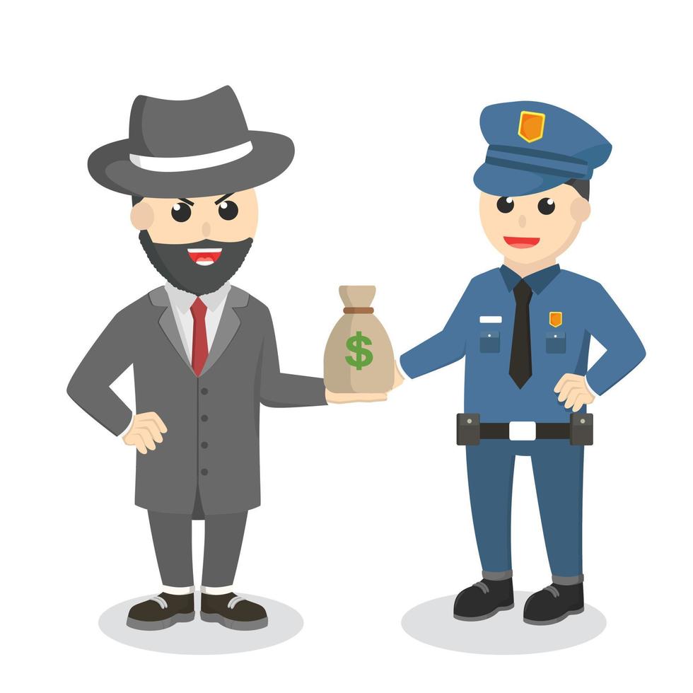 crime boss bribe police with money design character on white background vector