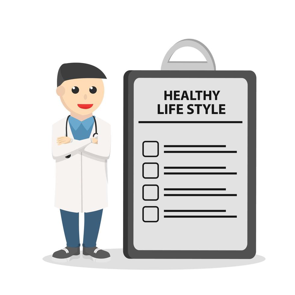 doctor with big clipboard information design on white background vector