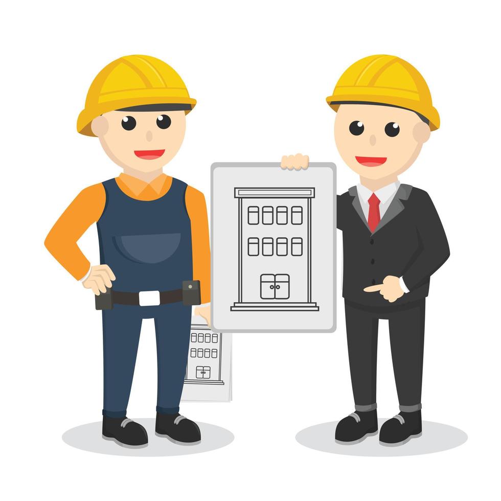 construction worker Talk With Achitect design character on white background vector