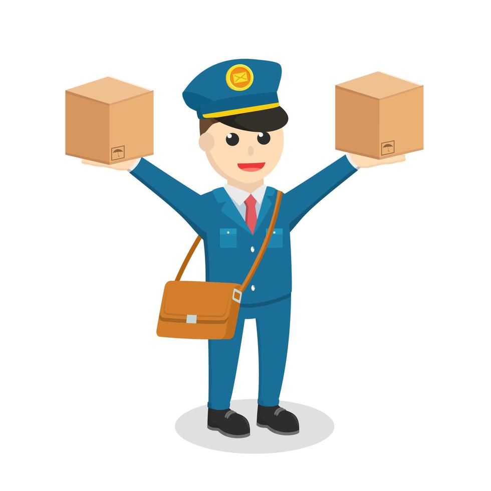 postman with two parcels design character on white background vector