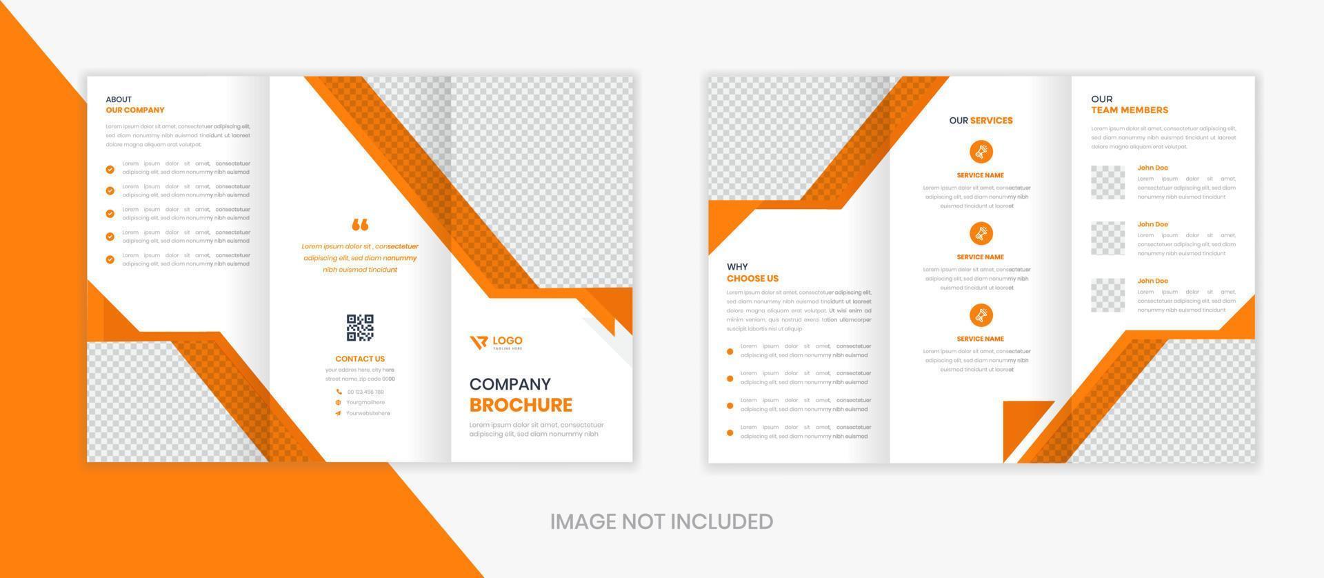 Orange Corporate Trifold Brochure design template, abstract shapes business brochure vector