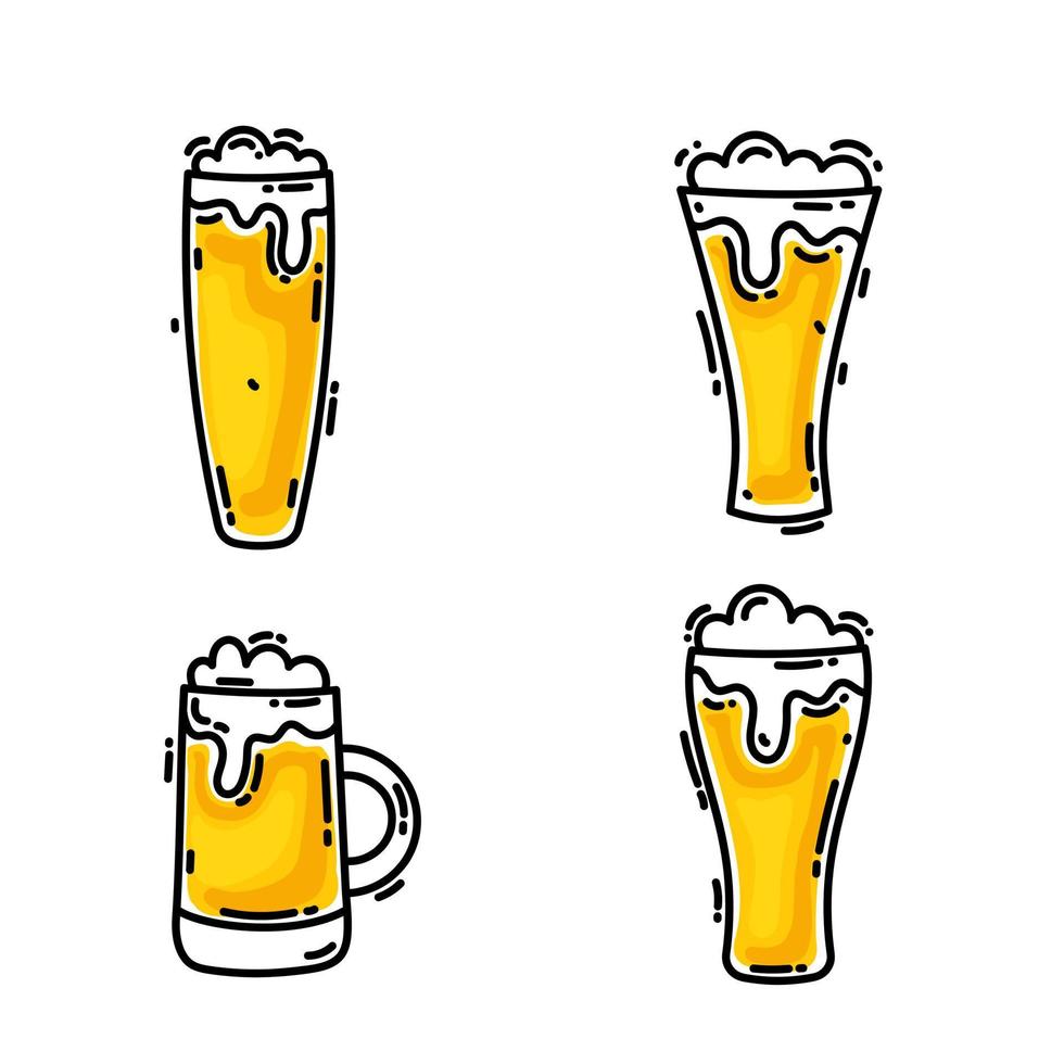 juego de vasos de cerveza, realista, ilustración vectorial, sobre un fondo blanco vector