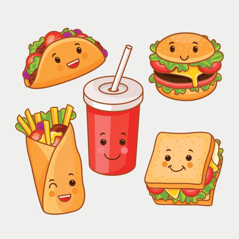 pegatina kawaii de comida rápida vector