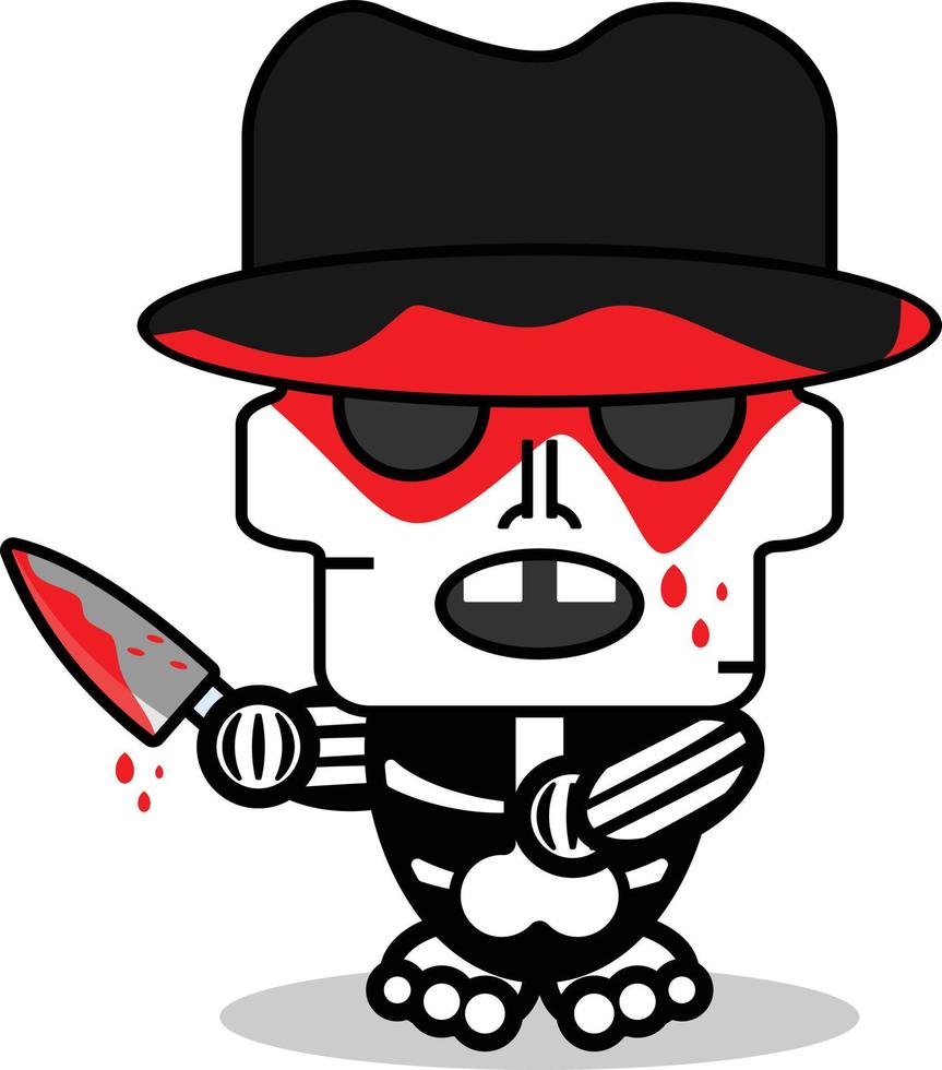 cute freddy krueger bone mascot character cartoon vector illustration holding bloody knife