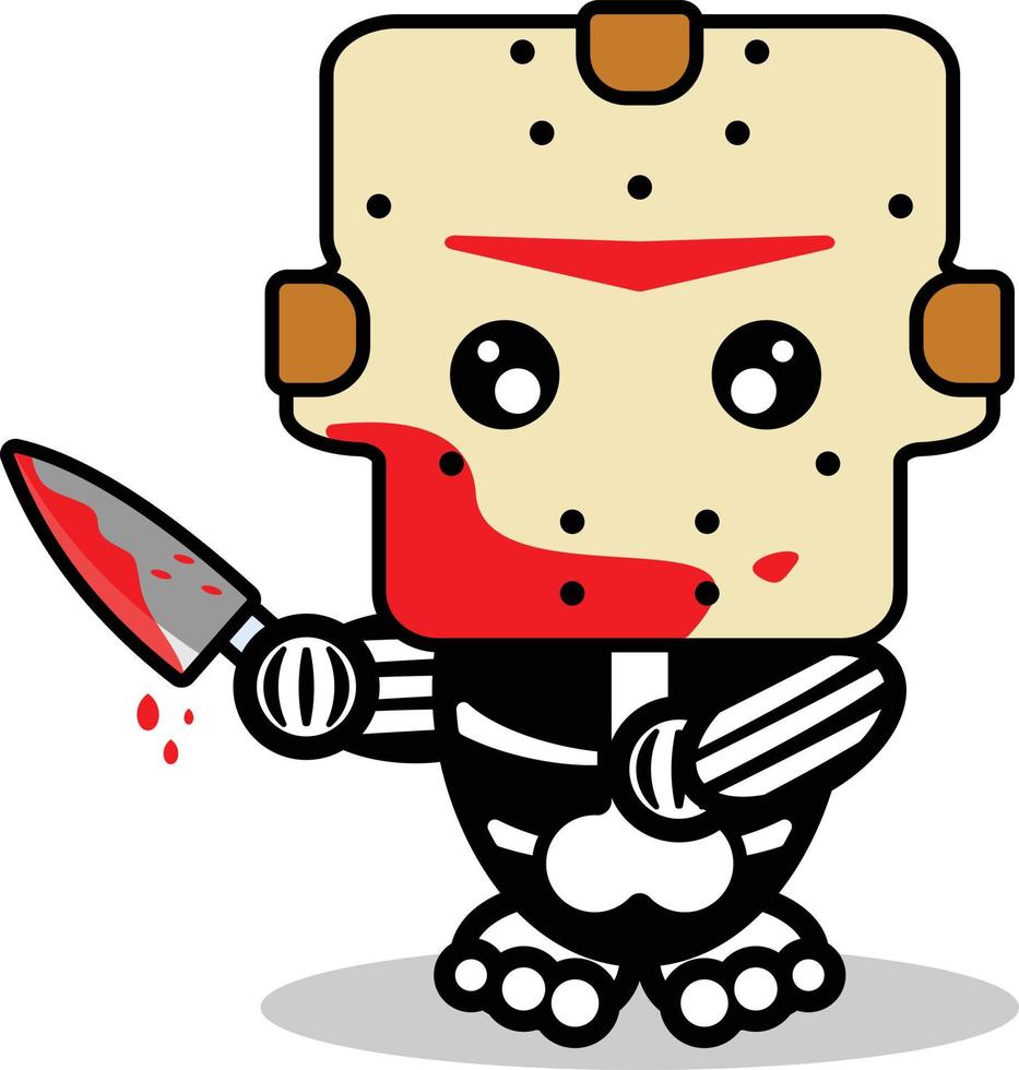 cute jason voorhees bone mascot character cartoon vector illustration holding bloody knife