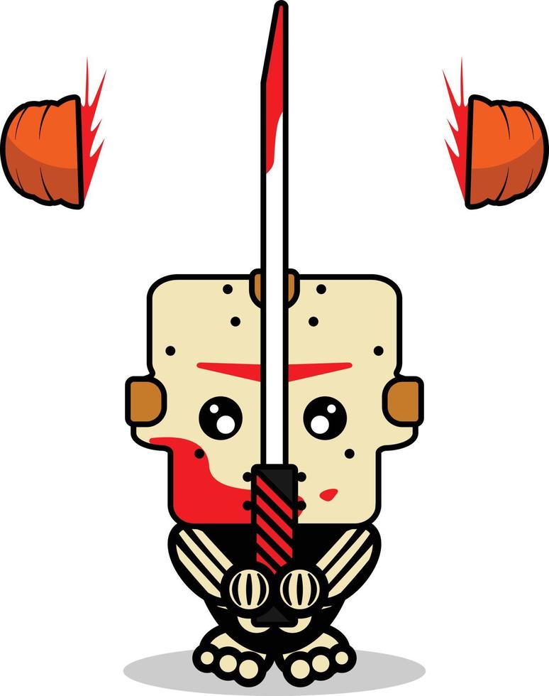 lindo jason voorhees hueso mascota personaje dibujos animados vector ilustración sosteniendo espada sangrienta