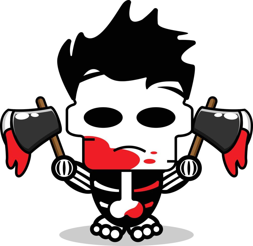 lindo michael mayer hueso mascota personaje dibujos animados vector ilustración sosteniendo hacha sangrienta