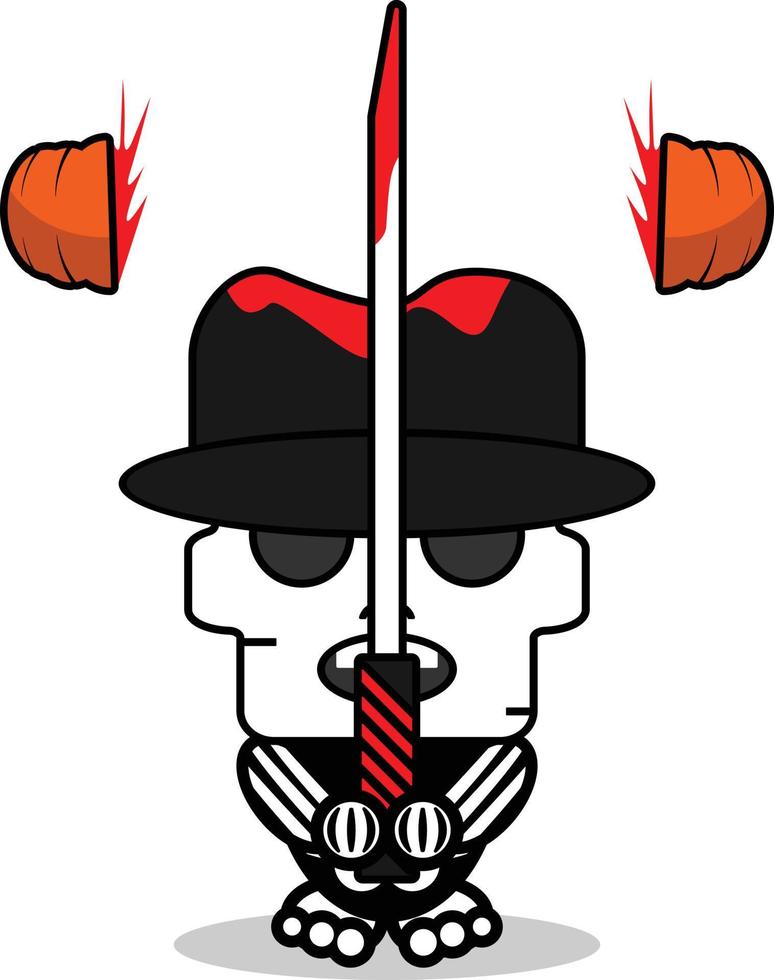 lindo freddy krueger hueso mascota personaje dibujos animados vector ilustración sosteniendo espada sangrienta