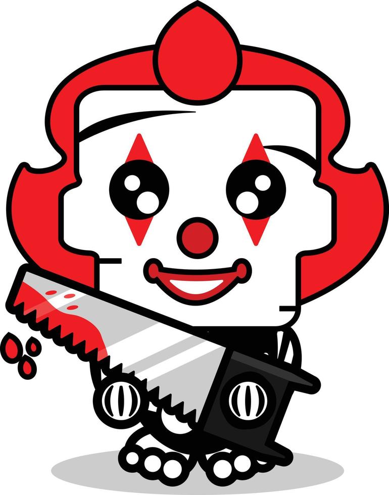 cute Pennywise bone mascot character cartoon vector illustration holding bloody saw machine