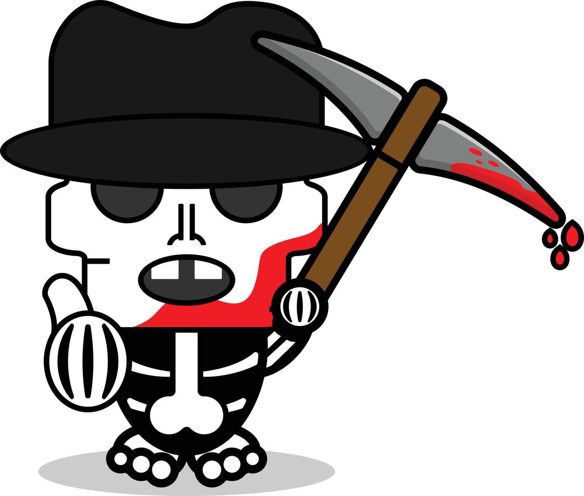 cute freddy krueger bone mascot character cartoon vector illustration holding bloody pickaxe