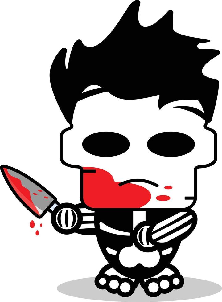 lindo michael mayer hueso mascota personaje dibujos animados vector ilustración sosteniendo cuchillo ensangrentado
