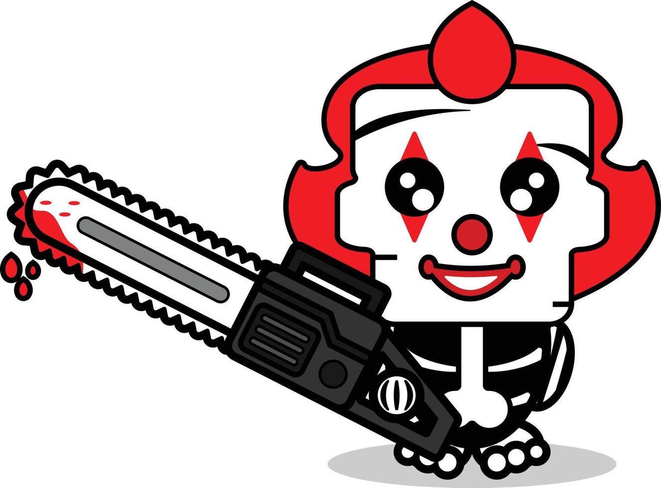 cute Pennywise bone mascot character cartoon vector illustration holding bloody saw machine